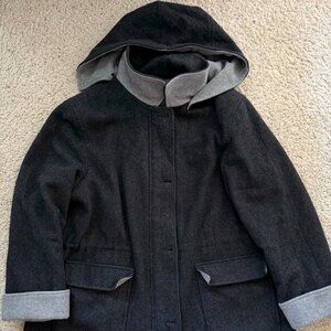 London Fog Wool Blend Coat with Hood Gray Size M — Broken Seam Near Zipper